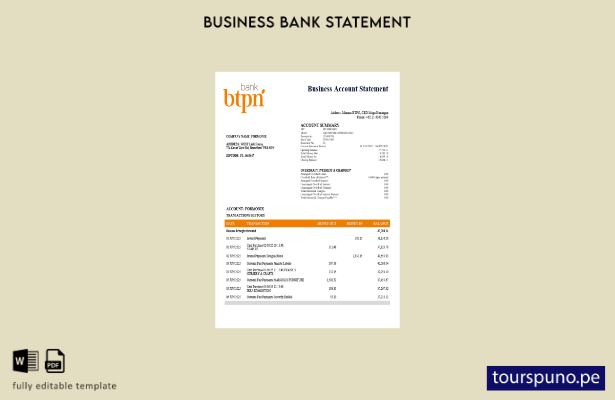 listo para imprimir extracto bancario comercial BTPN Plantilla en formato Word y